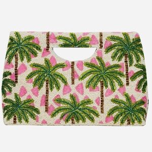 Palm Tree Beaded Clutch with Pink Accents